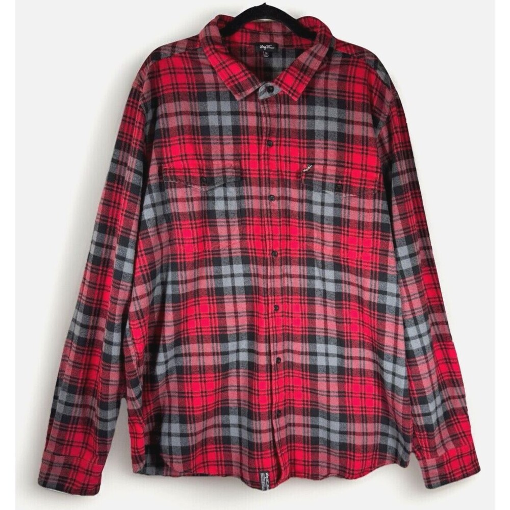Lifted Research Group LRG Shirt Button Up Mens 3XL Red Plaid Long Sleeve Flannel